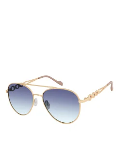 Jessica Simpson Classic Aviator With Link Detail In Gold & Nude< Sunglasses