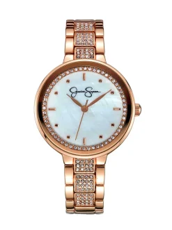 Jessica Simpson Crystal & Genuine Mother Of Pearl Dial Watch In Tone< Watches