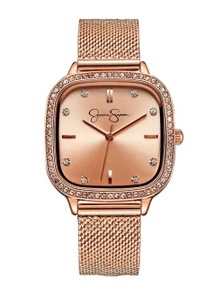 Jessica Simpson Crystal Bezel Mesh Watch In Tone< Watches