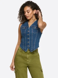 Jessica Simpson Denim Vest In < Denim