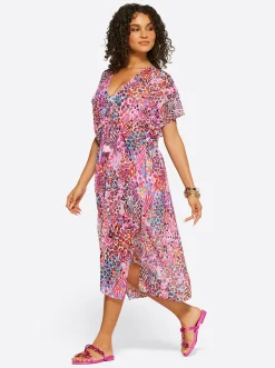Jessica Simpson Long Swim Cover Up In Pink Multi< Swim|Cover Ups
