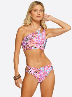 Jessica Simpson One Shoulder Top In Pink Multi< Swim|Two Piece Swim