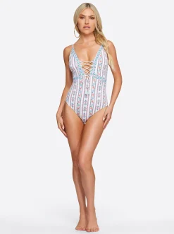 Jessica Simpson Lace Front One Piece In Sun Salutation< Swim|One Piece Swim