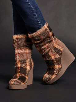 Jessica Simpson Mynette Slouch Wedge Bootie In Mocha Combo< Boots & Booties|Wedges