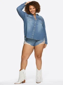 Jessica Simpson Petunia Shirt In < Denim|Tops & Tees