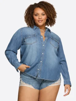 Jessica Simpson Petunia Shirt In < Denim|Tops & Tees