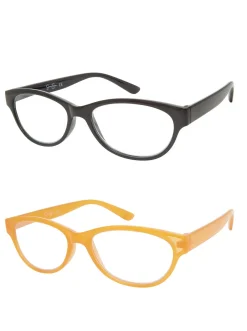 Jessica Simpson Set Of 2 Cat-Eye Blue Light Readers In Black & Crystal Butterscotch< Readers