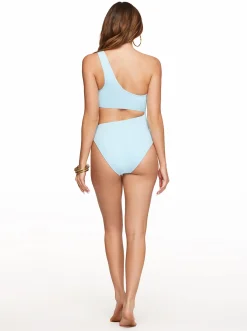 Jessica Simpson Solid Cut Out One Piece In < Swim|One Piece Swim
