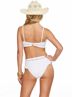 Jessica Simpson Stripe Crochet Ruffle Bikini Top In < Swim|Two Piece Swim