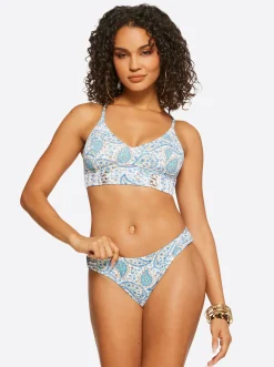 Jessica Simpson Cropped Cami In White Multi< Swim|Two Piece Swim