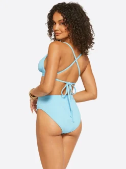 Jessica Simpson Textured Solids Full Support Triangle Bra In < Swim