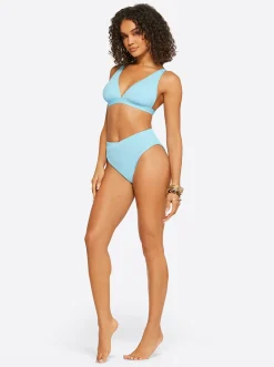 Jessica Simpson Textured Solids V Front High Waisted Bottom In < Swim|Two Piece Swim