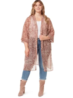 Jessica Simpson Tina Kimono In Leopard Swirl< Jackets, Blazers & Kimonos|Tops & Tees