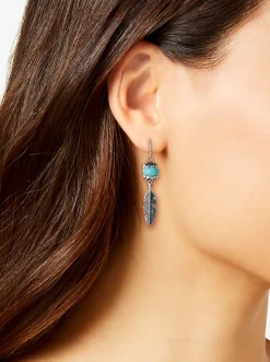 Jessica Simpson Turquoise Bead Feather Drop Earrings In < Turquoise Collection|Earrings