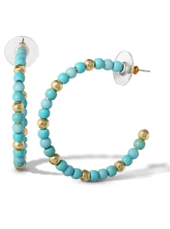 Jessica Simpson Turquoise Bead Hoop Earrings In < Turquoise Collection|Earrings