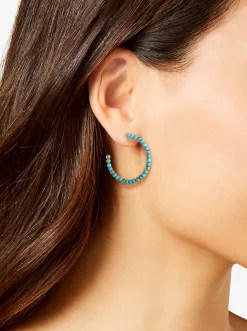 Jessica Simpson Turquoise Bead Hoop Earrings In < Turquoise Collection|Earrings